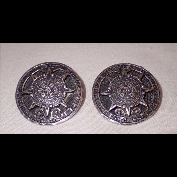 Vintage Antique Sterling Silver 925 
Mexico Aztec Mayan Calendar 
Cufflinks Mens - Picture 2 of 10
